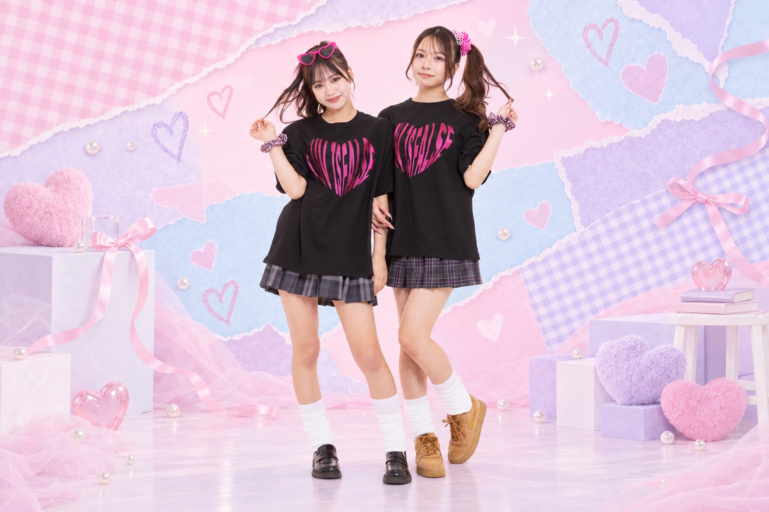 3TLABが起用したモデル2名による黒のオーバーサイズクラスTシャツ着用イメージ